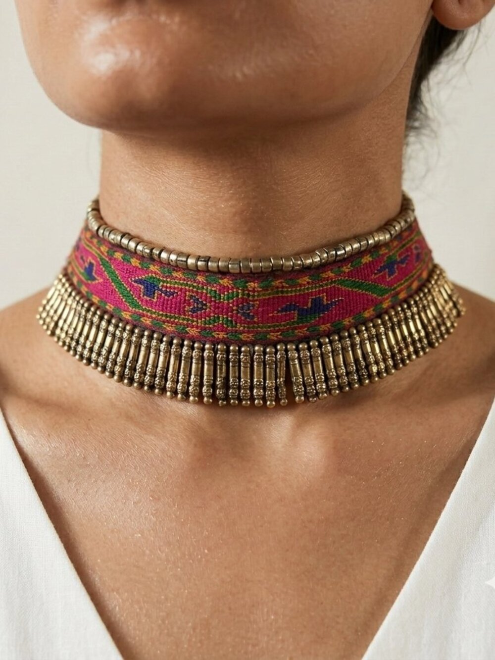 Afghan Classic Choker, Vintage Handmade Afghan Choker Necklace, Boho Choker